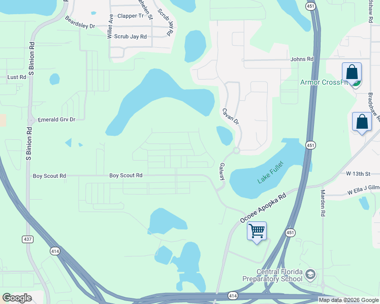 map of restaurants, bars, coffee shops, grocery stores, and more near 1639-1799 Boy Scout Road in Apopka