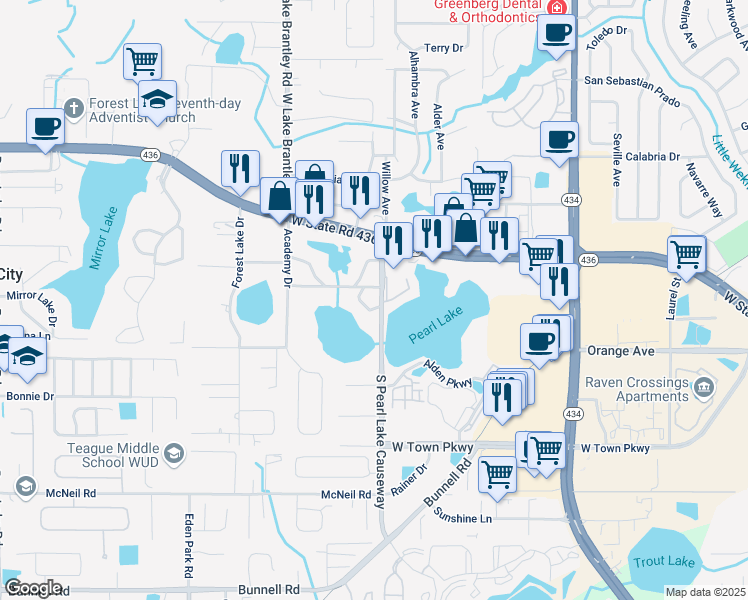 map of restaurants, bars, coffee shops, grocery stores, and more near in Altamonte Springs