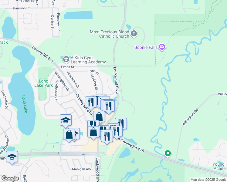 map of restaurants, bars, coffee shops, grocery stores, and more near 1911 Ashland Trail in Oviedo