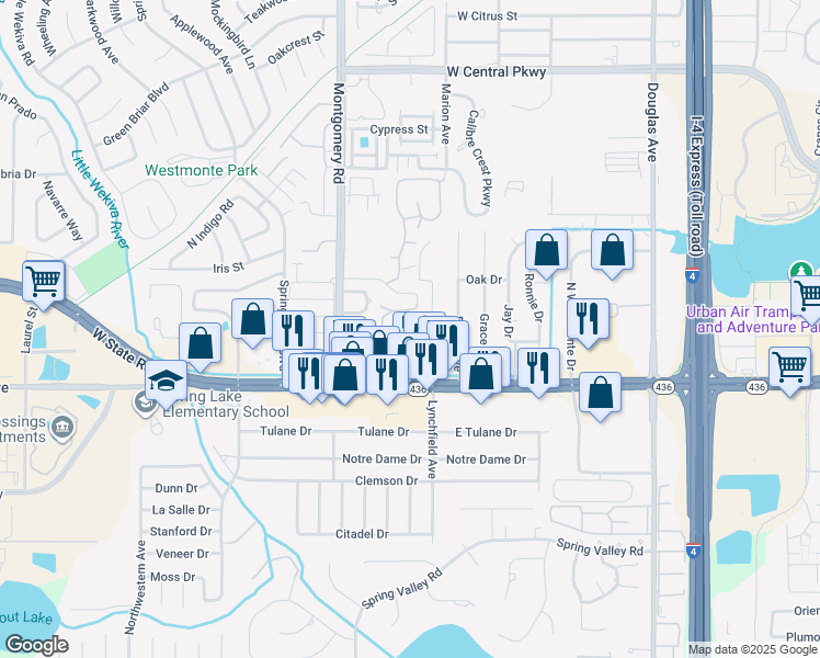 map of restaurants, bars, coffee shops, grocery stores, and more near 180 Olive Tree Circle in Altamonte Springs