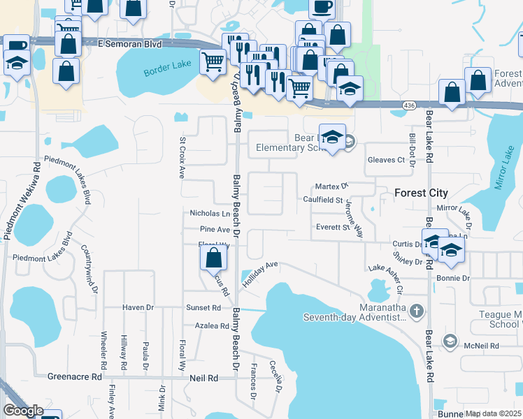 map of restaurants, bars, coffee shops, grocery stores, and more near 3163 Windchime Circle North in Apopka