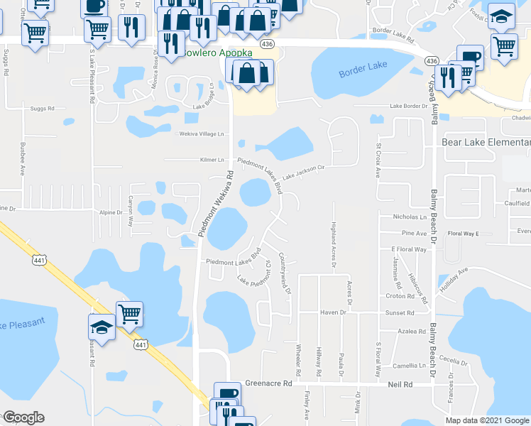 map of restaurants, bars, coffee shops, grocery stores, and more near 2420 Lake McDade Court in Apopka