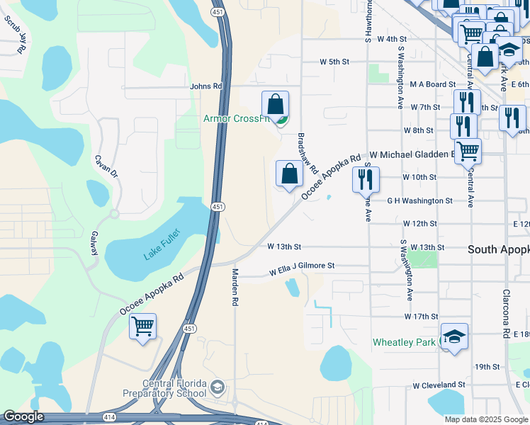 map of restaurants, bars, coffee shops, grocery stores, and more near 1200 Ocoee Apopka Road in Apopka