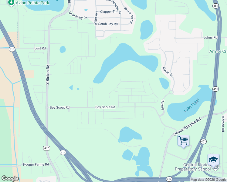 map of restaurants, bars, coffee shops, grocery stores, and more near 1901 Boy Scout Road in Apopka