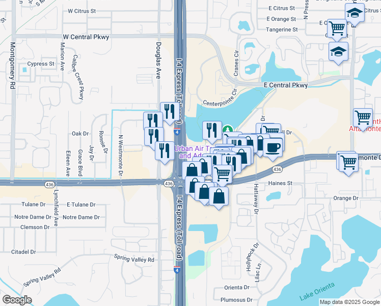map of restaurants, bars, coffee shops, grocery stores, and more near 115 Oyster Bay Circle in Altamonte Springs