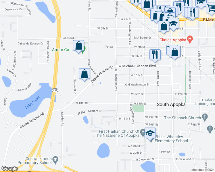 map of restaurants, bars, coffee shops, grocery stores, and more near 875 Ocoee Apopka Road in Apopka