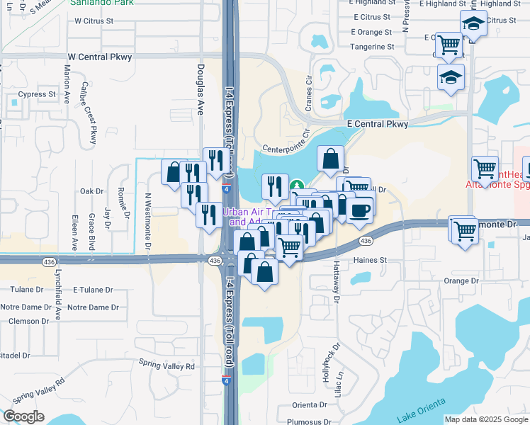 map of restaurants, bars, coffee shops, grocery stores, and more near 133 Oyster Bay Circle in Altamonte Springs