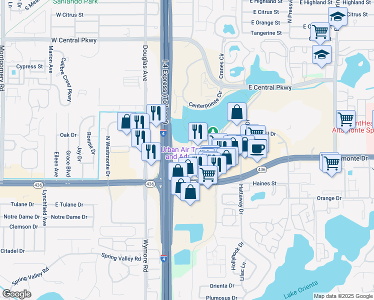map of restaurants, bars, coffee shops, grocery stores, and more near 133 Oyster Bay Circle in Altamonte Springs