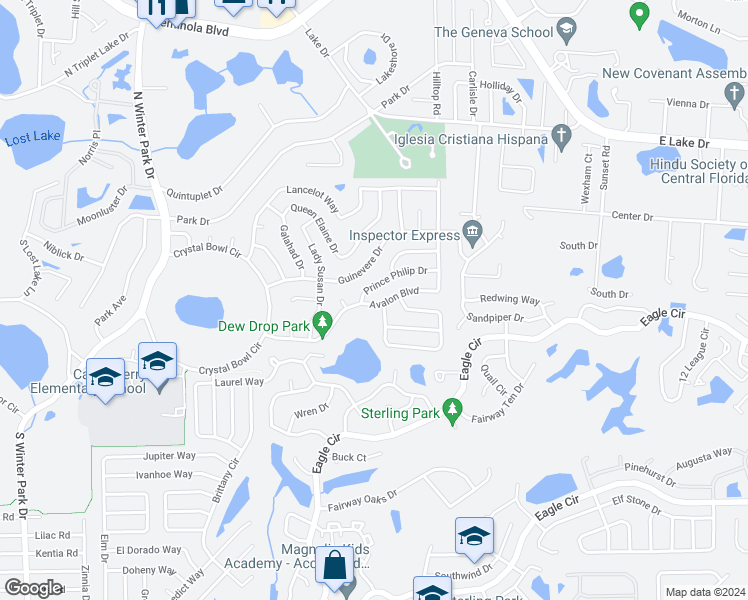 map of restaurants, bars, coffee shops, grocery stores, and more near 1410 Avalon Boulevard in Casselberry