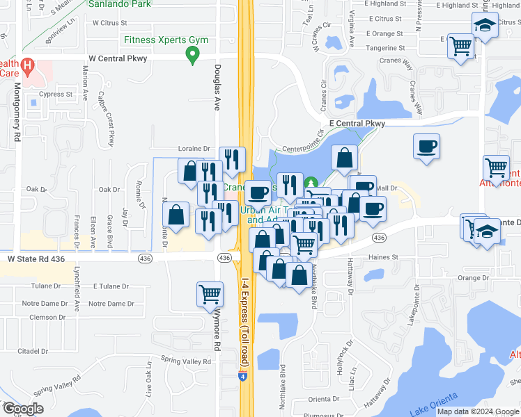 map of restaurants, bars, coffee shops, grocery stores, and more near 133 Oyster Bay Circle in Altamonte Springs