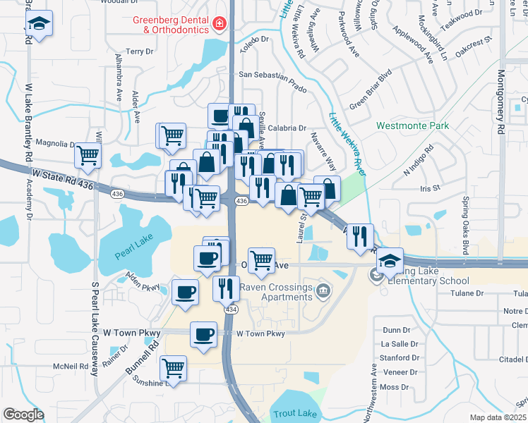 map of restaurants, bars, coffee shops, grocery stores, and more near 888 Florida 436 in Altamonte Springs