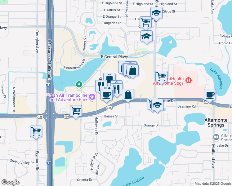 map of restaurants, bars, coffee shops, grocery stores, and more near 397 Florida 436 in Altamonte Springs