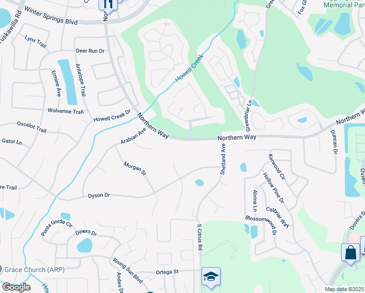 map of restaurants, bars, coffee shops, grocery stores, and more near 1033 Northern Way in Winter Springs