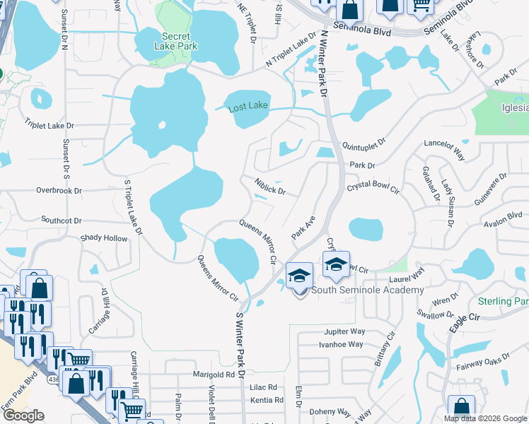 map of restaurants, bars, coffee shops, grocery stores, and more near 915 Saza Run in Casselberry