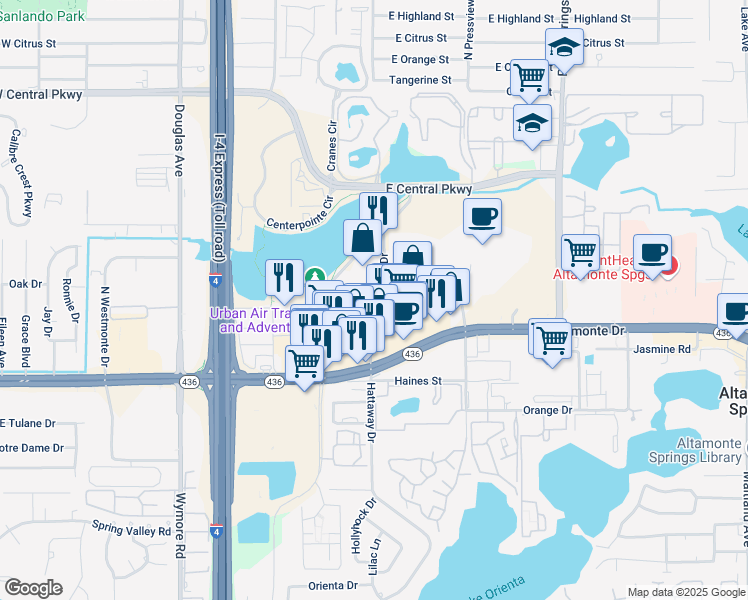 map of restaurants, bars, coffee shops, grocery stores, and more near 1075 Festival Drive in Altamonte Springs