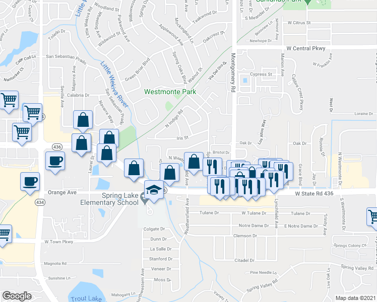 map of restaurants, bars, coffee shops, grocery stores, and more near 138 North Weathersfield Avenue in Altamonte Springs