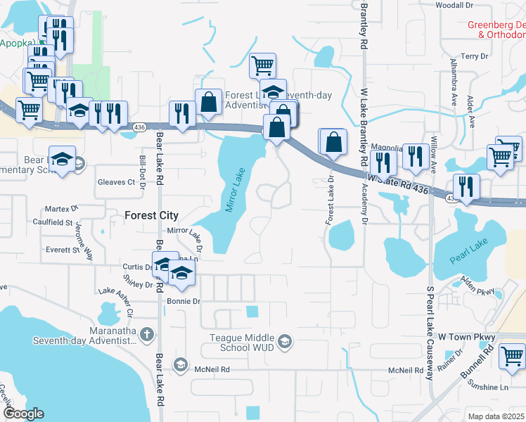 map of restaurants, bars, coffee shops, grocery stores, and more near 950 Paces Circle in Apopka