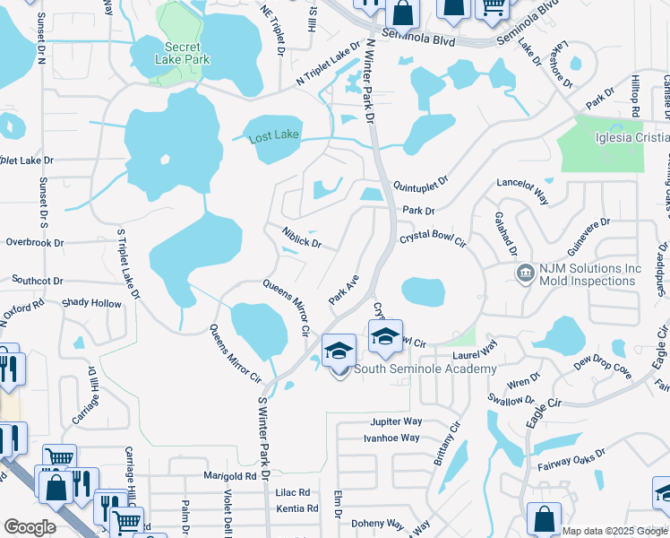 map of restaurants, bars, coffee shops, grocery stores, and more near 199 Paul McClure Court in Casselberry