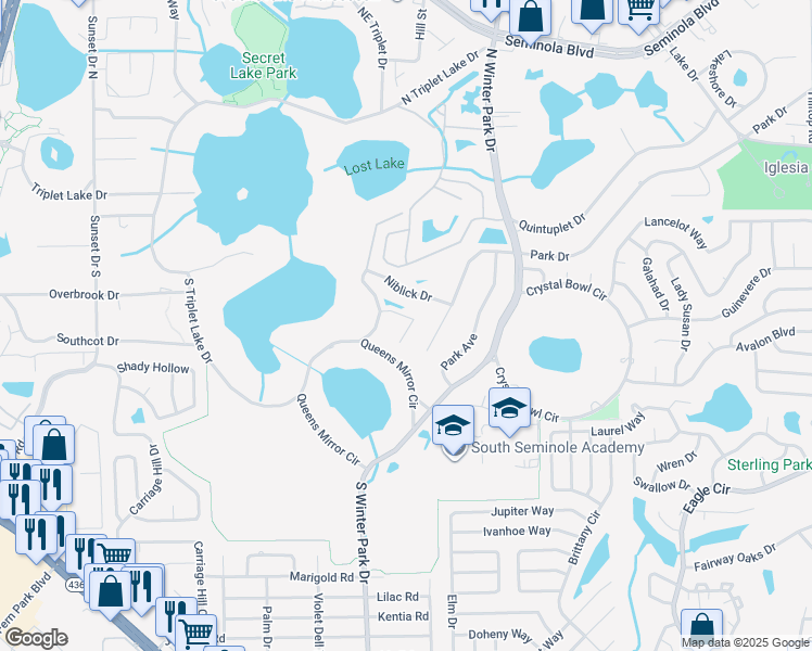 map of restaurants, bars, coffee shops, grocery stores, and more near 915 Saza Run in Casselberry