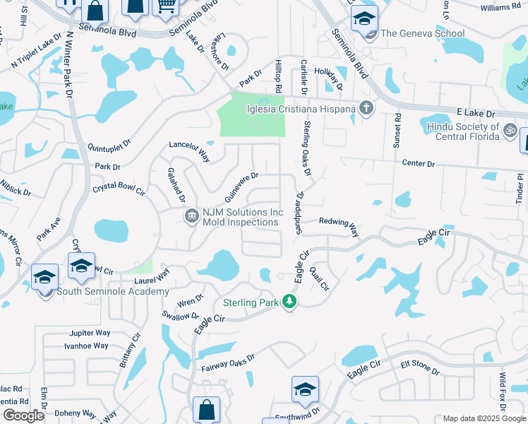 map of restaurants, bars, coffee shops, grocery stores, and more near 1490 Avalon Boulevard in Casselberry