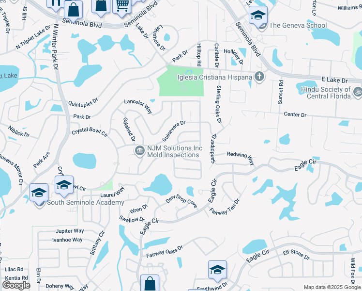 map of restaurants, bars, coffee shops, grocery stores, and more near 1361 Prince Philip Drive in Casselberry