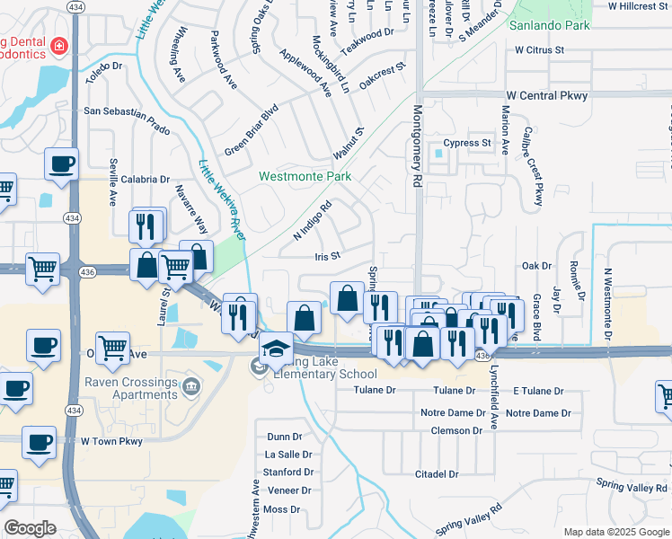 map of restaurants, bars, coffee shops, grocery stores, and more near 138 North Weathersfield Avenue in Altamonte Springs