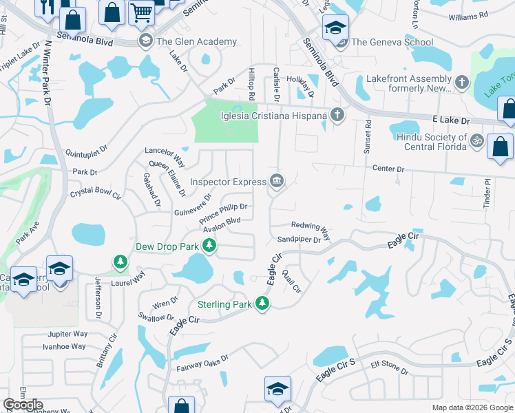 map of restaurants, bars, coffee shops, grocery stores, and more near 1551 Avalon Boulevard in Casselberry