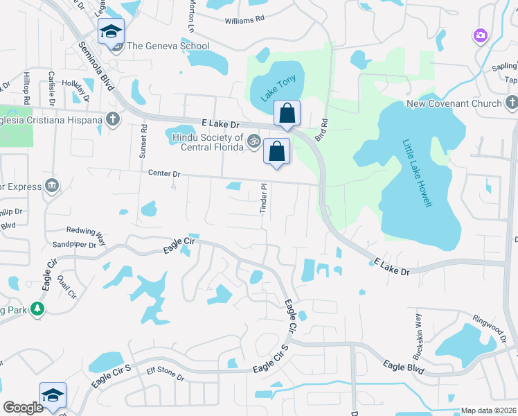 map of restaurants, bars, coffee shops, grocery stores, and more near 1979 Kindling Court in Casselberry
