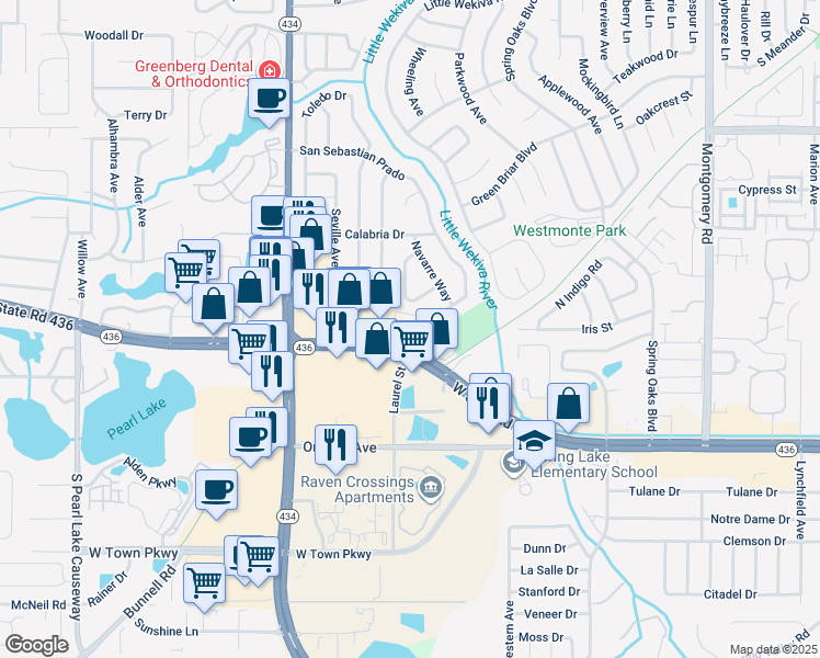 map of restaurants, bars, coffee shops, grocery stores, and more near 658 Cortez Circle in Altamonte Springs