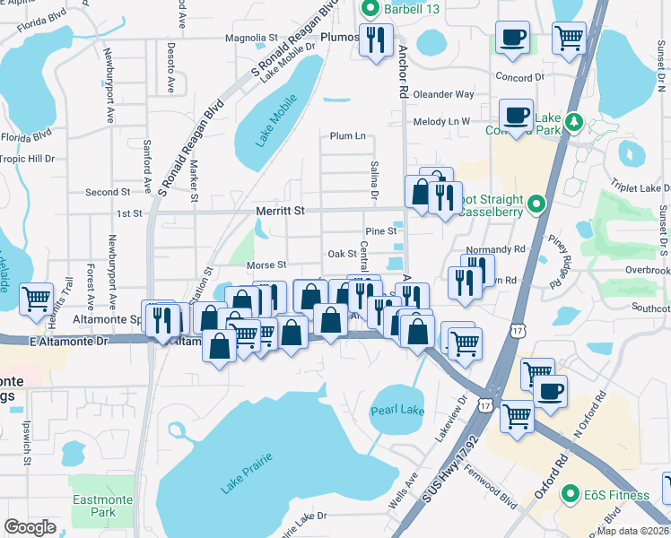 map of restaurants, bars, coffee shops, grocery stores, and more near 133 Jackson Street in Altamonte Springs