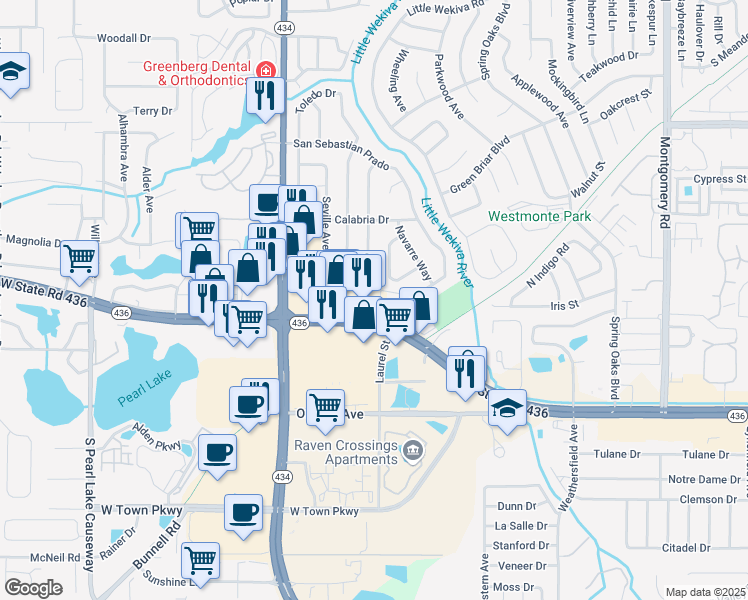 map of restaurants, bars, coffee shops, grocery stores, and more near 209 San Sebastian Court in Altamonte Springs