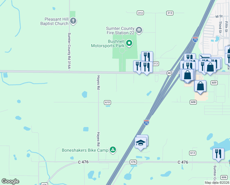 map of restaurants, bars, coffee shops, grocery stores, and more near 2833 West C 48 in Bushnell