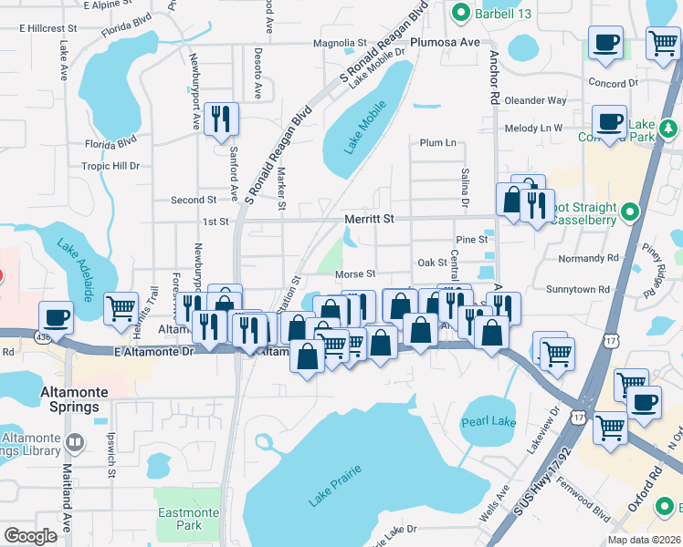 map of restaurants, bars, coffee shops, grocery stores, and more near 1015 Morse Street in Altamonte Springs