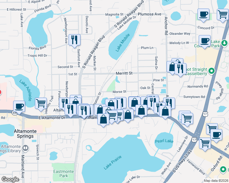 map of restaurants, bars, coffee shops, grocery stores, and more near 1015 Morse Street in Altamonte Springs