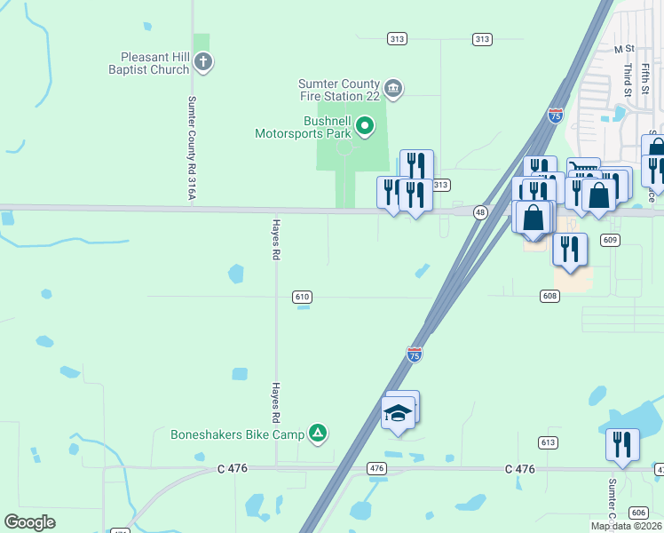map of restaurants, bars, coffee shops, grocery stores, and more near 2833 West C 48 in Bushnell