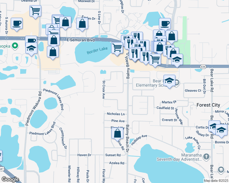 map of restaurants, bars, coffee shops, grocery stores, and more near 2946 Bermuda Avenue South in Apopka