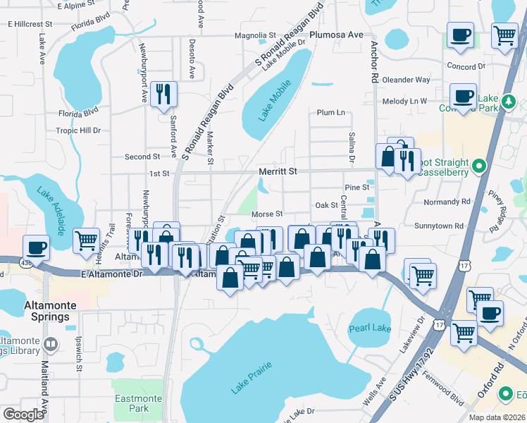 map of restaurants, bars, coffee shops, grocery stores, and more near 1015 Morse Street in Altamonte Springs