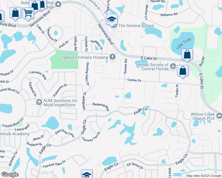 map of restaurants, bars, coffee shops, grocery stores, and more near 1800 South Drive in Casselberry