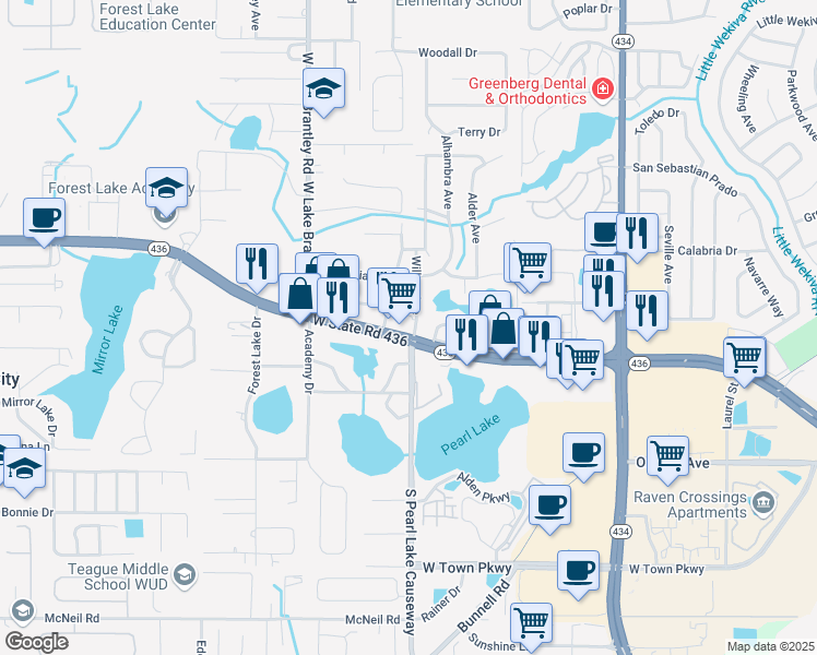 map of restaurants, bars, coffee shops, grocery stores, and more near 1101 Florida 436 in Forest City