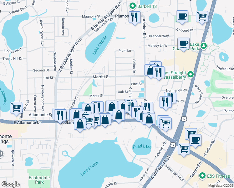 map of restaurants, bars, coffee shops, grocery stores, and more near 133 Jackson Street in Altamonte Springs