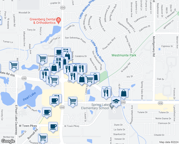map of restaurants, bars, coffee shops, grocery stores, and more near 658 Cortez Circle in Altamonte Springs
