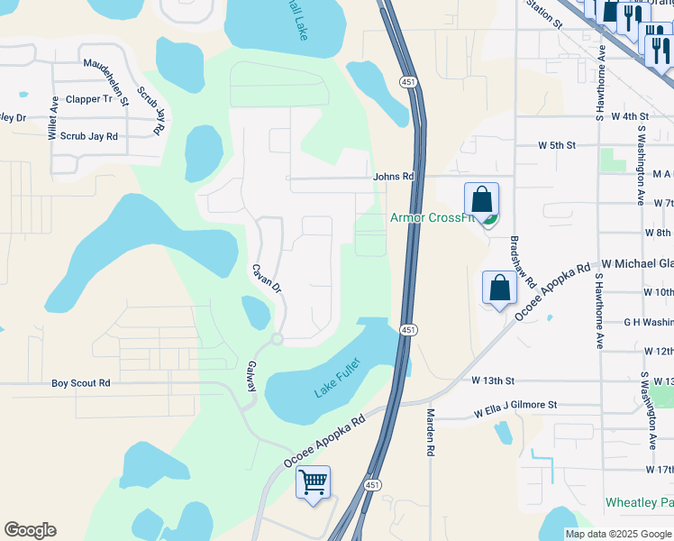 map of restaurants, bars, coffee shops, grocery stores, and more near 973 Galway Boulevard in Apopka