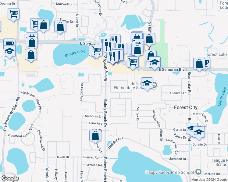 map of restaurants, bars, coffee shops, grocery stores, and more near 3125 Orleans Way South in Apopka