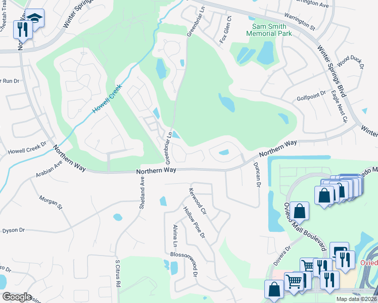 map of restaurants, bars, coffee shops, grocery stores, and more near 211 Chestnut Ridge Street in Winter Springs