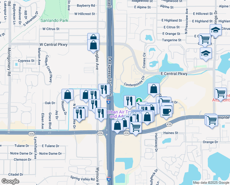 map of restaurants, bars, coffee shops, grocery stores, and more near Florida 400 in Altamonte Springs