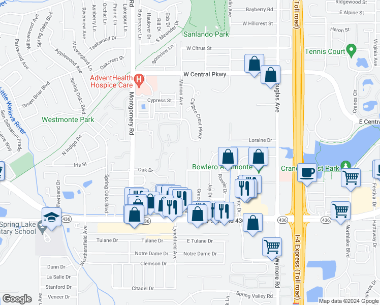map of restaurants, bars, coffee shops, grocery stores, and more near 209 Eileen Avenue in Altamonte Springs