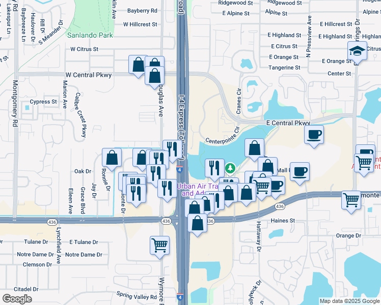 map of restaurants, bars, coffee shops, grocery stores, and more near Florida 400 in Altamonte Springs