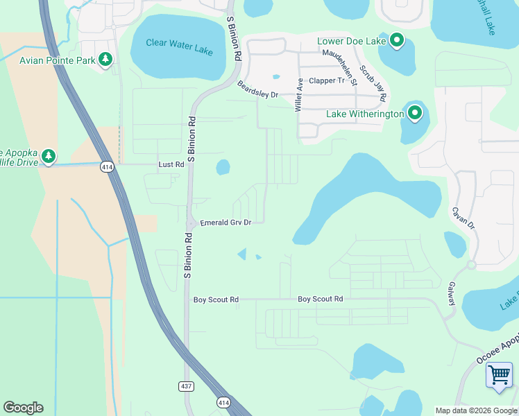 map of restaurants, bars, coffee shops, grocery stores, and more near 2156 Johns Road in Apopka