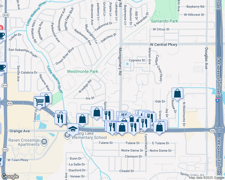 map of restaurants, bars, coffee shops, grocery stores, and more near 360 Montgomery Road in Altamonte Springs
