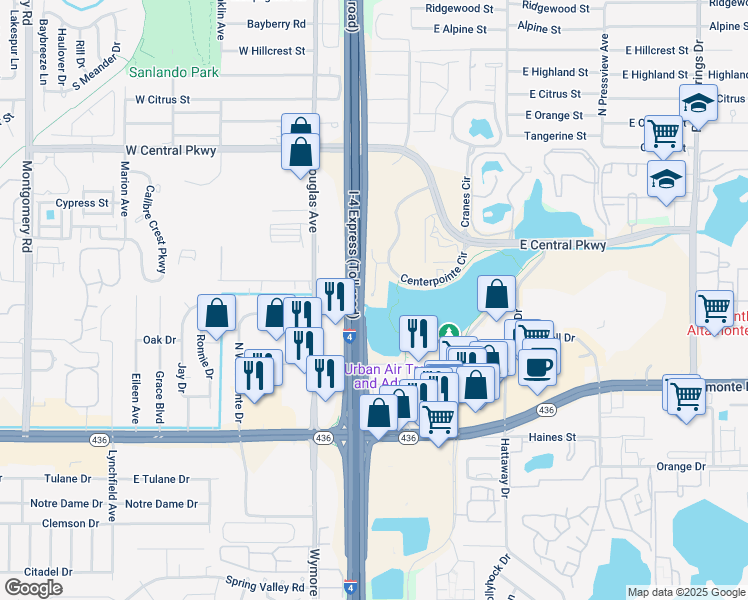 map of restaurants, bars, coffee shops, grocery stores, and more near Florida 400 in Altamonte Springs